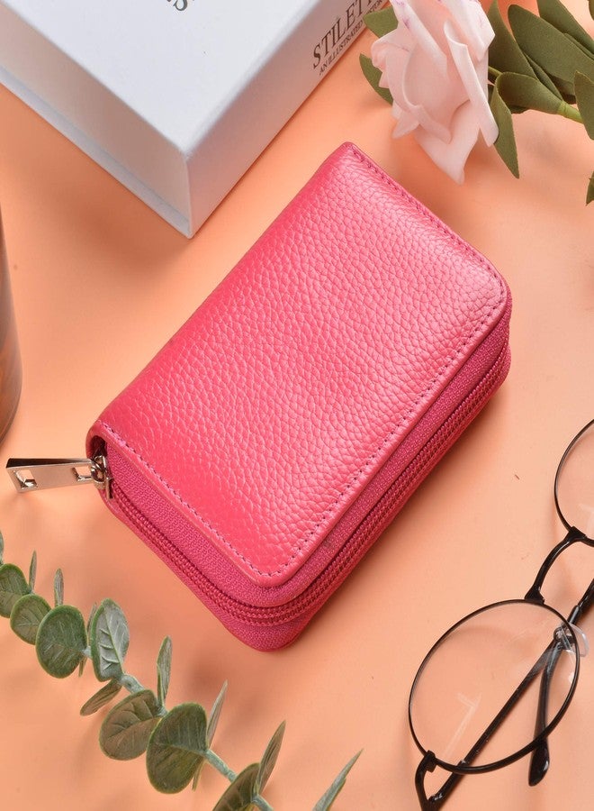 Easyoulife Genuine Leather Credit Card Holder Zipper Wallet With 26 Card Slots (Rose) - Image 2